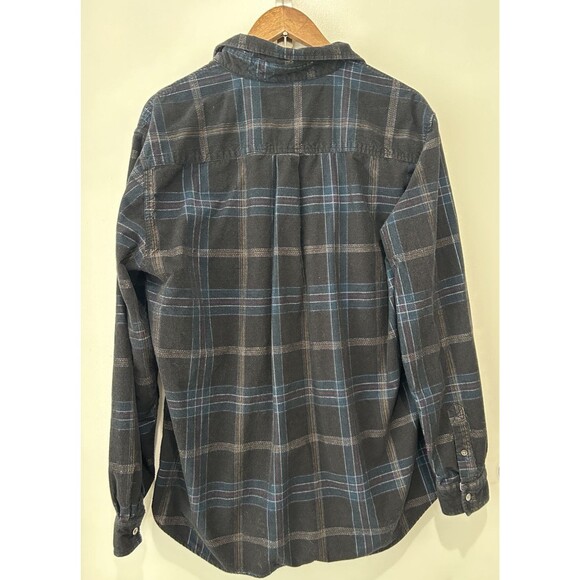 Carbon 2 Cobalt Mens Shirt Large Button Up Plaid Corduroy Black Blue Pockets - Picture 3 of 9